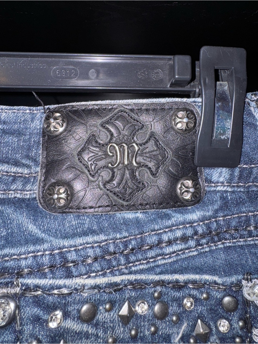 Miss Me women’s Black Embossed Leather Logo Belt Patch